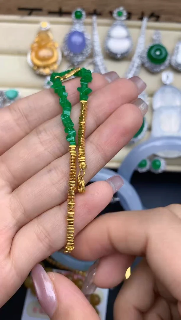 足金镶嵌手链翡翠437-中国好珍宝