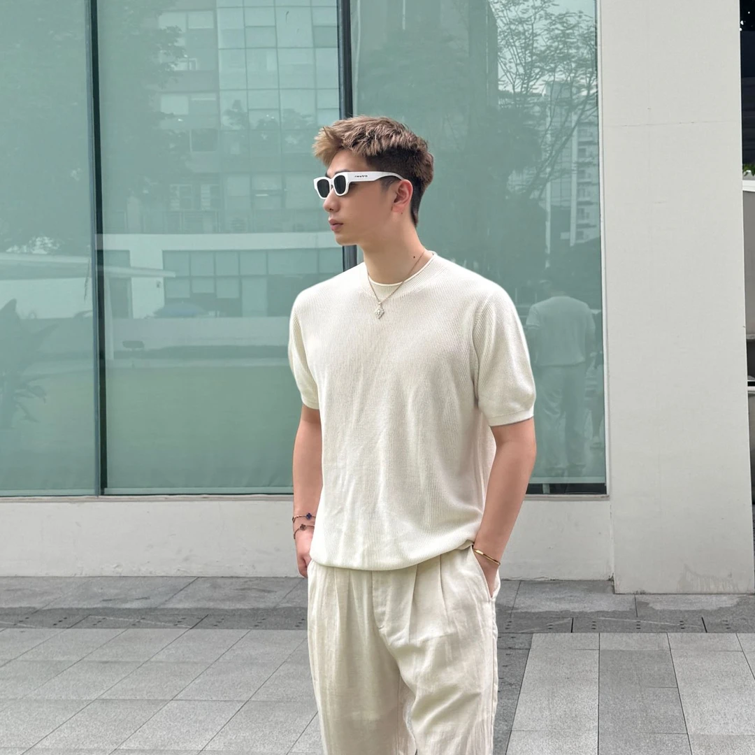 ZPAG美式老钱风亚麻莱赛尔针织商务短袖舒适休闲百搭圆领T恤