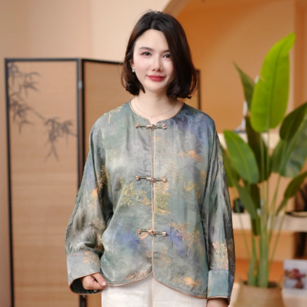 102【烟雨江南】新中式改良提花复古小衫夏季中长款中国风外搭小衫