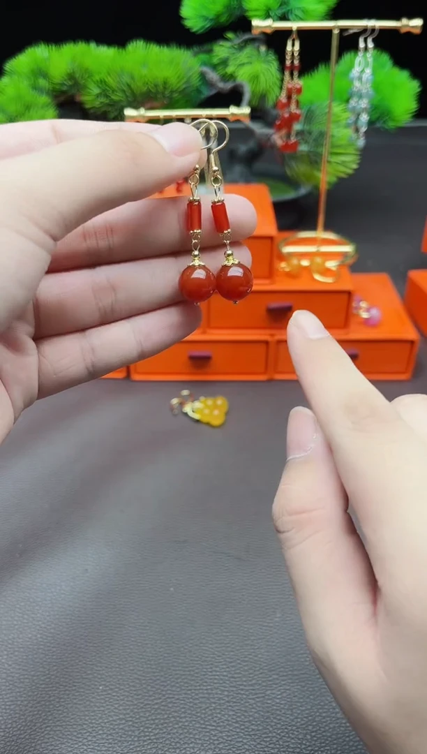 玛瑙/玉髓耳饰银S925镶嵌723