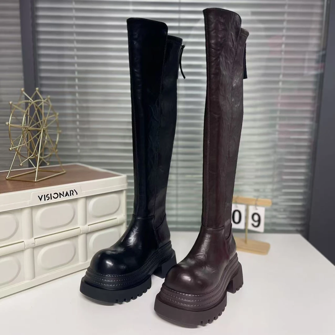 时尚百搭厚底过膝长筒靴女2024秋冬新款爆款加绒弹力瘦瘦靴骑士靴