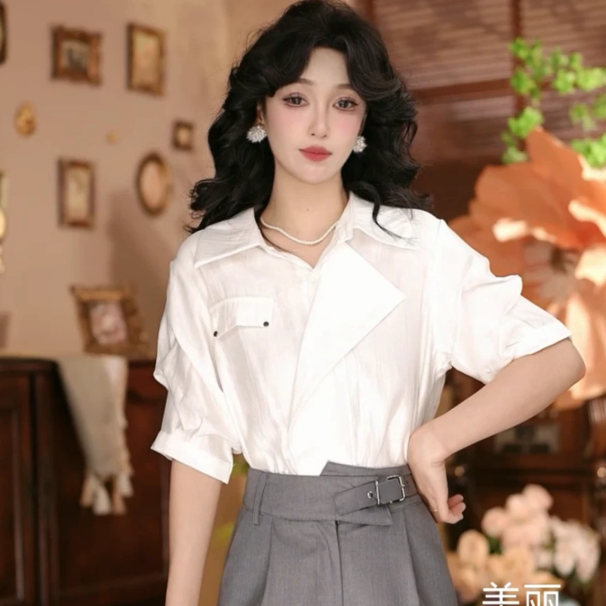 美丽【梦净白】港味复古衬衫上衣24710