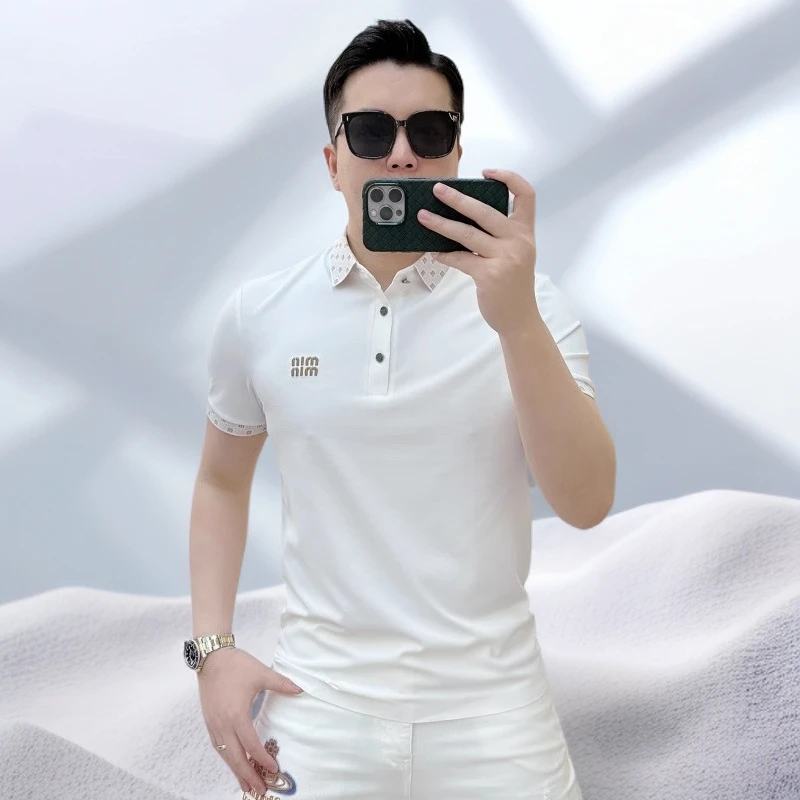 宾斯洛特男士polo衫新款时尚徽章青年百搭休闲翻领字母短袖T恤潮