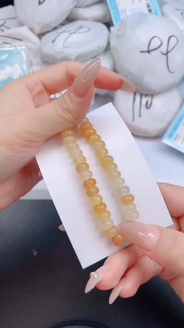 未镶嵌手串石英质玉黄龙算盘珠手串