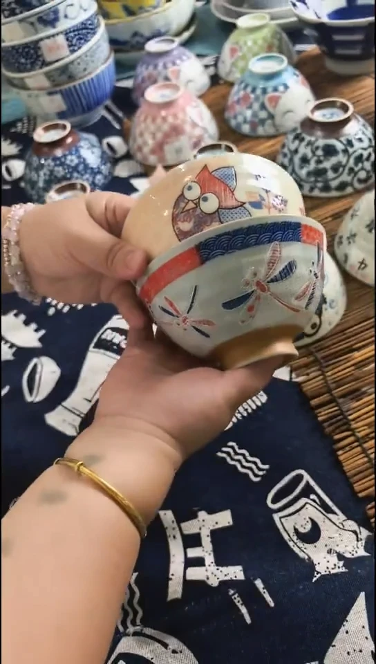 陶瓷12.5cm饭碗 市松蜻蜓(2只）
