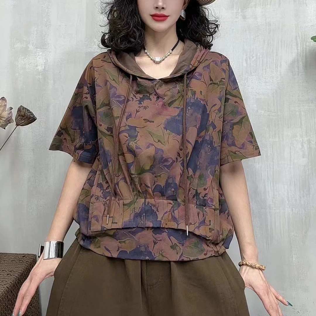 9662新款夏季减龄洋气碎花短袖T恤