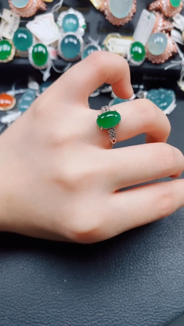 银S925镶嵌戒指翡翠翡翠