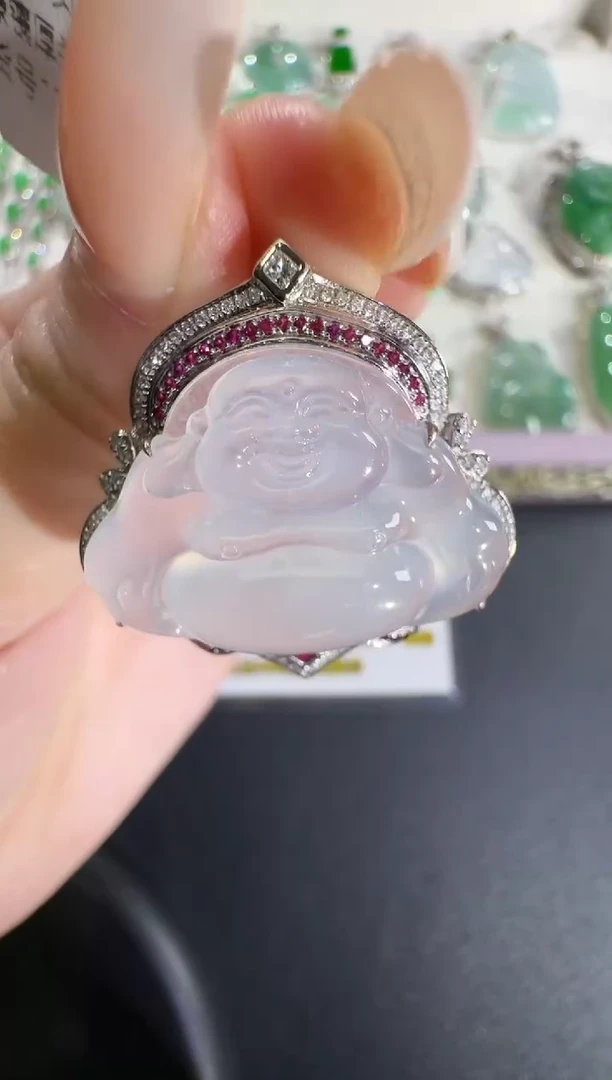 翡翠18K金镶嵌吊坠(不含链)【源头工厂】宝石钻石镶嵌