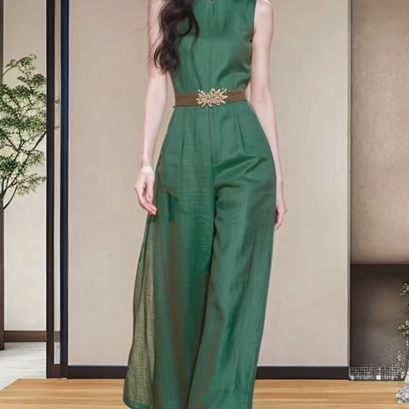 独特连衣裤2025新款超好看高端精致新中式国风绿色连体裤子女夏季