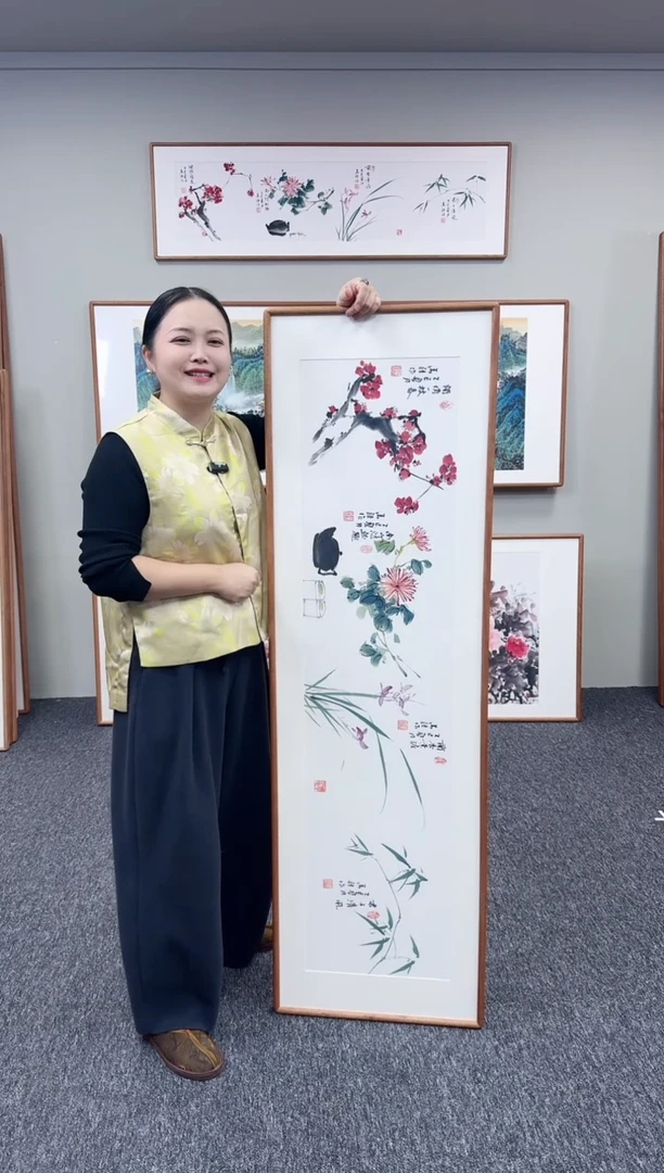 国画梅兰竹菊155*45手绘作品