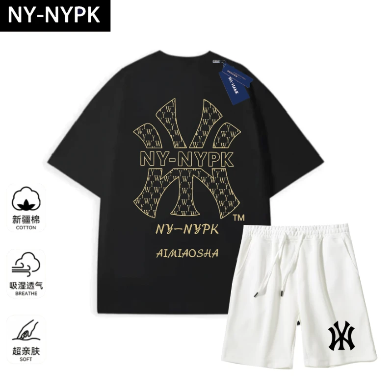 【商场同款】重磅圆领T恤男女同款潮流百搭短袖-金标老花2.0套装