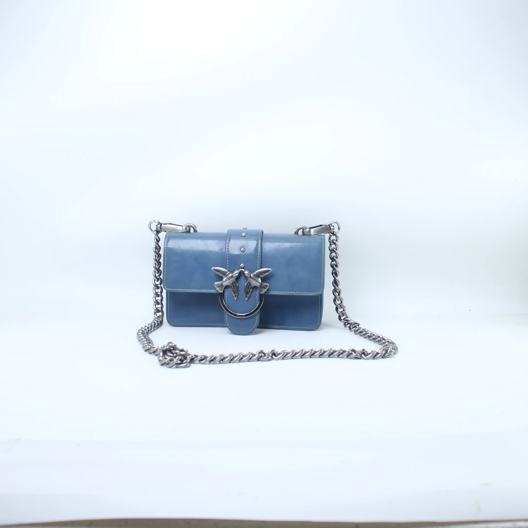 90新 PINKO 蓝色漆面燕子包单肩斜挎包