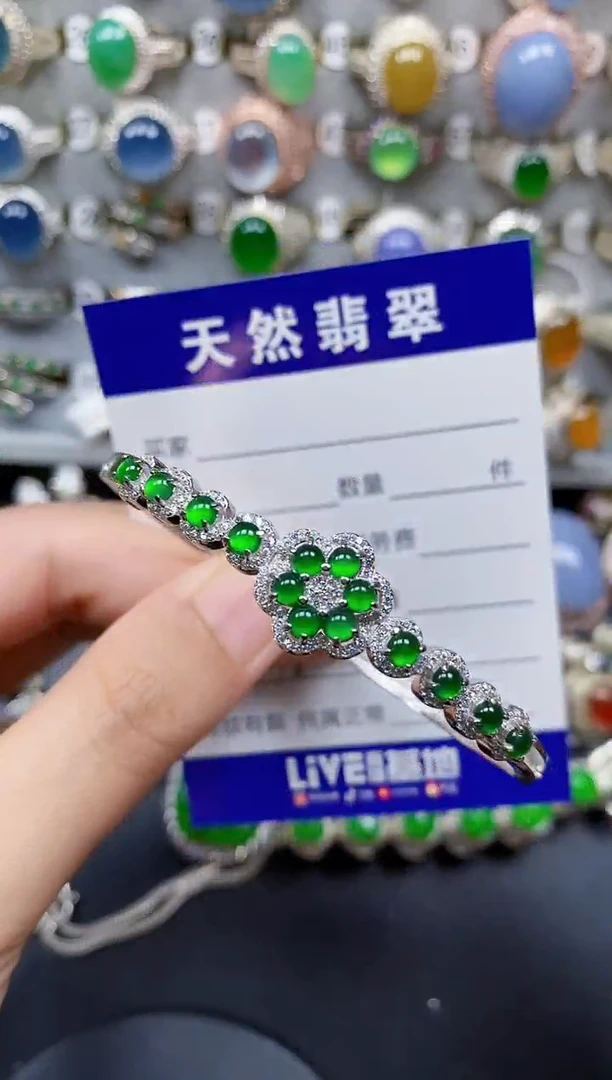 翡翠手镯银S925镶嵌138