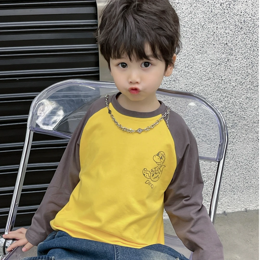 2025棉T恤可爱潮流圆领春秋春装卡通T恤长袖男童韩版洋气印花
