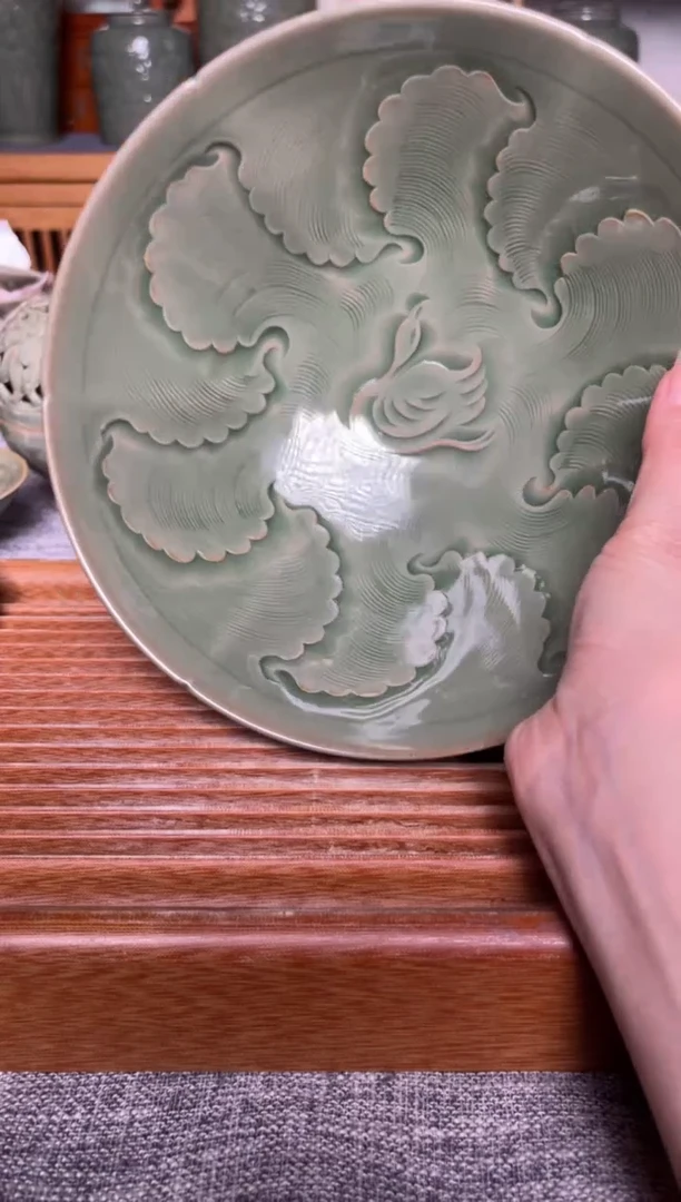 【闪购商品】其他178纯手工秘色大斗笠碗 水波游鸭