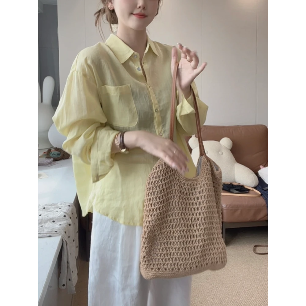 2025年韩版休闲简约时尚百搭夏季宽松出行防晒薄款女款衬衣