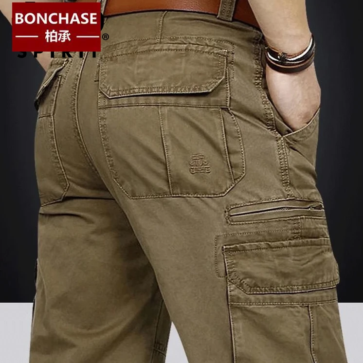长裤男士秋冬款长裤工装裤纯棉加大码宽松直筒多口袋休闲长裤