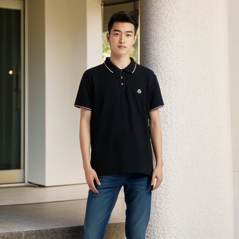 95新 MONCLER /polo衫/ logo刺绣翻领短袖polo衫/XXL码/0002031