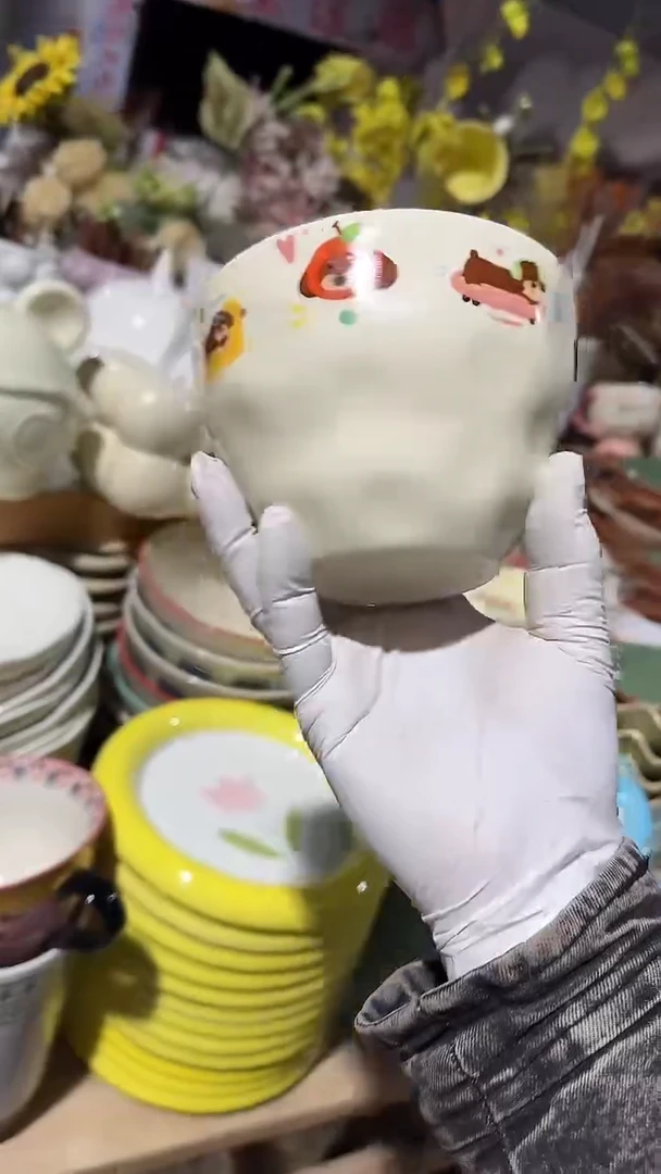 陶瓷小狗锤纹高脚碗微瑕 凑满20元包邮