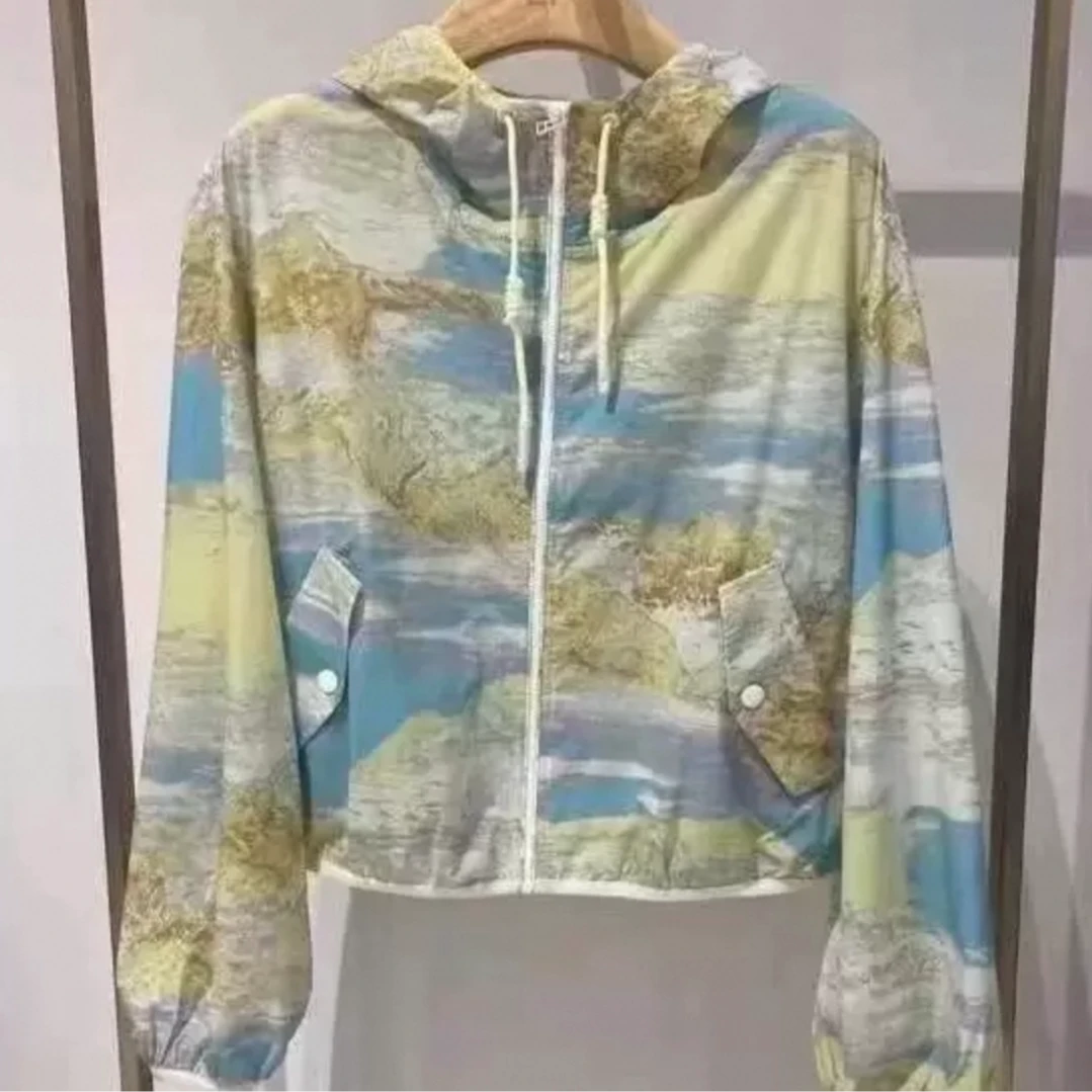 Y029春夏新品国风连帽印花宽松休闲防晒服外套