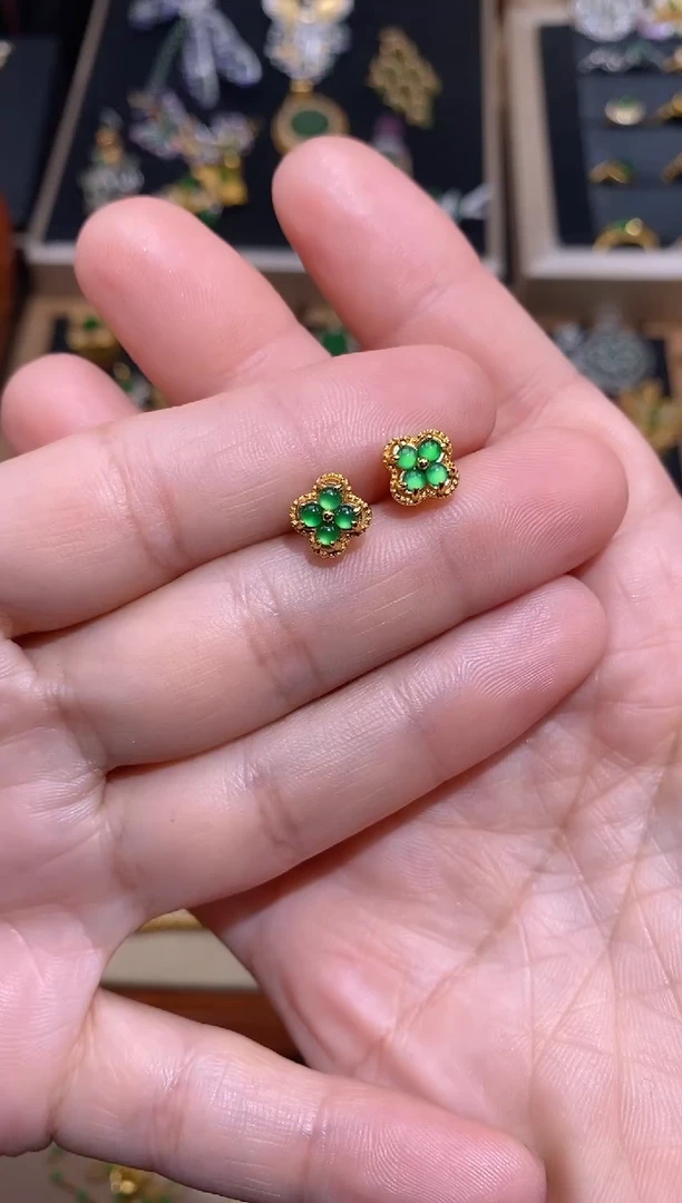 【闪购商品】翡翠耳饰银S925镶嵌耳钉