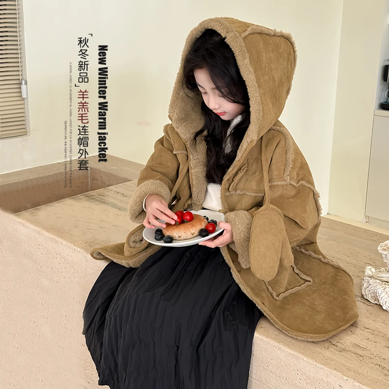 【女童毛毛一体外套】新款时髦洋气加绒加厚冬装上衣-YGG