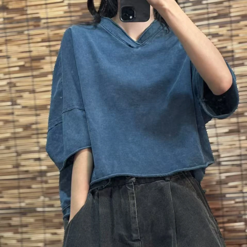 春季新品炒色做旧百搭短袖衣长55（90-160斤）