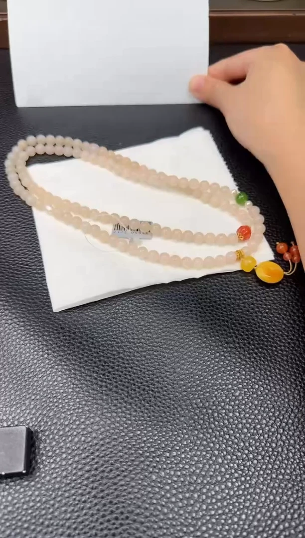 和田玉未镶嵌颈饰藕粉108颗多圈卡7