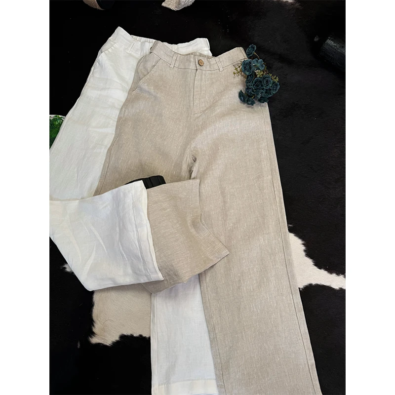 【100%亚麻】新款女夏季薄款休闲裤显瘦直筒裤宽松窄版直筒阔腿裤