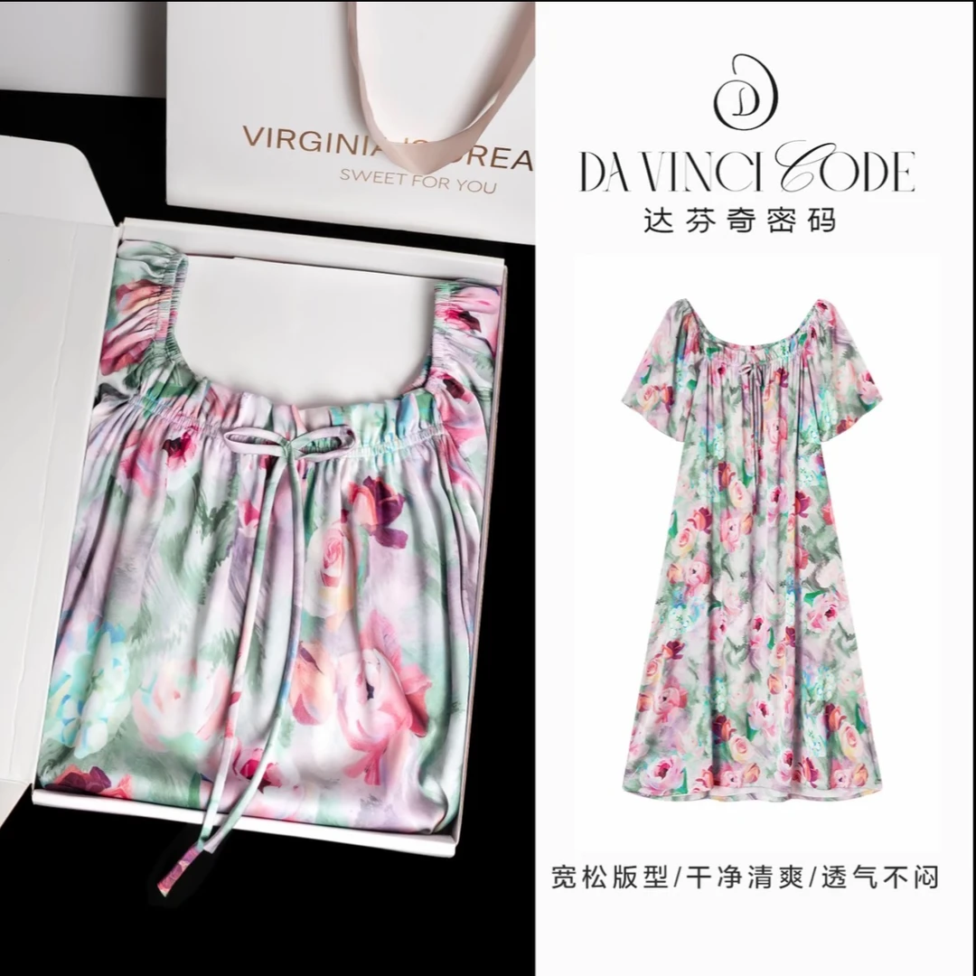 达芬奇密码洛神玫瑰睡裙夏季新款短袖宽松显瘦薄款睡裙