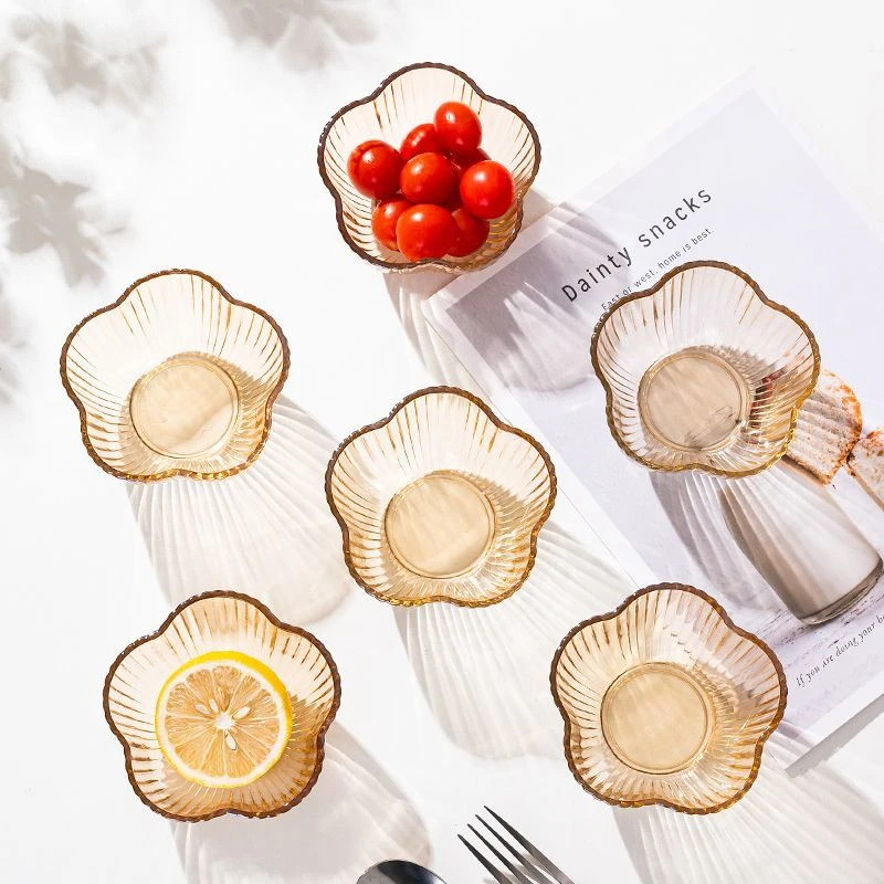 【到手4只】家用高颜值琥珀色梅花玻璃碗沙拉碗ZY