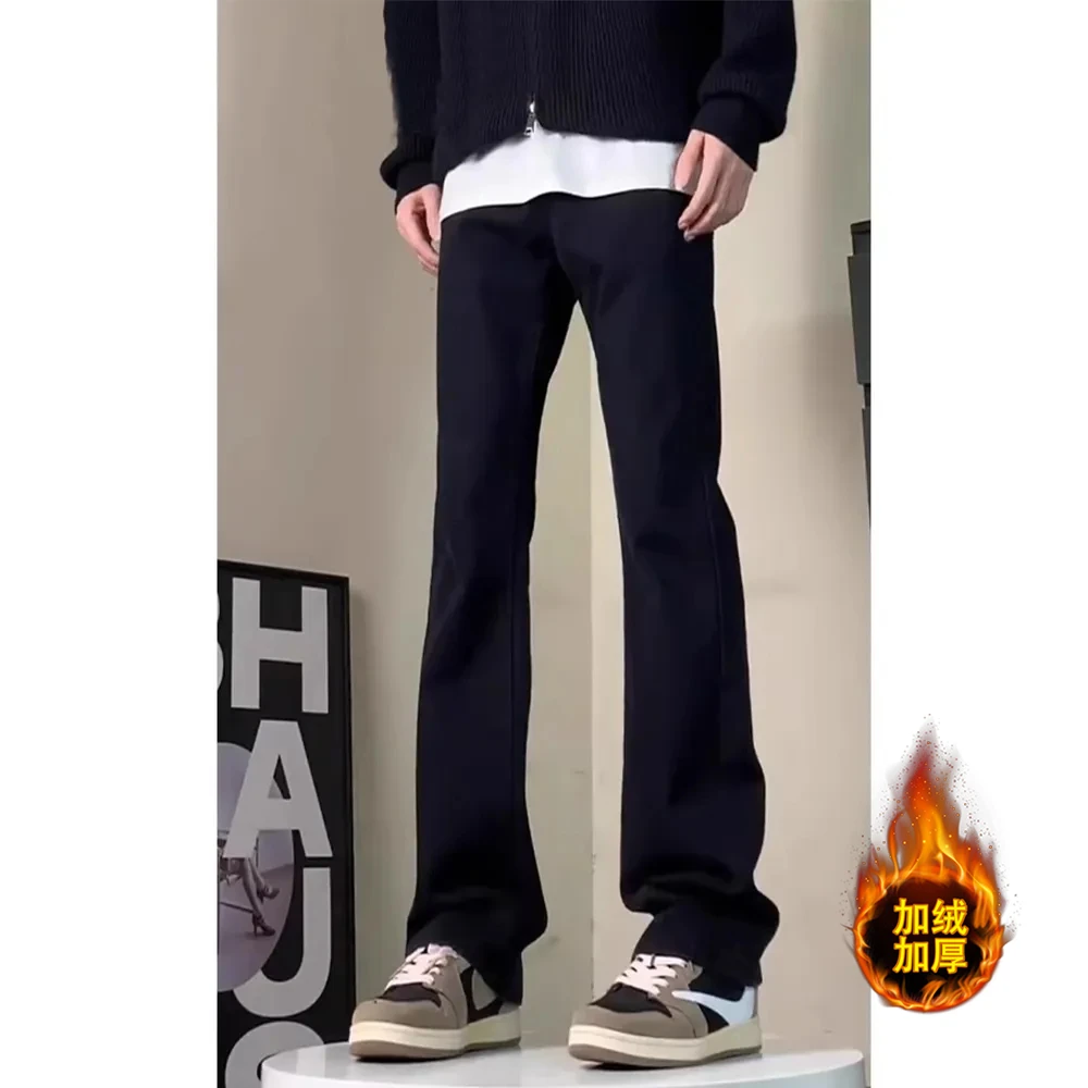 黑色牛仔裤冬季加绒修身弹力cleanfit韩版男女美式牛仔裤显瘦休闲