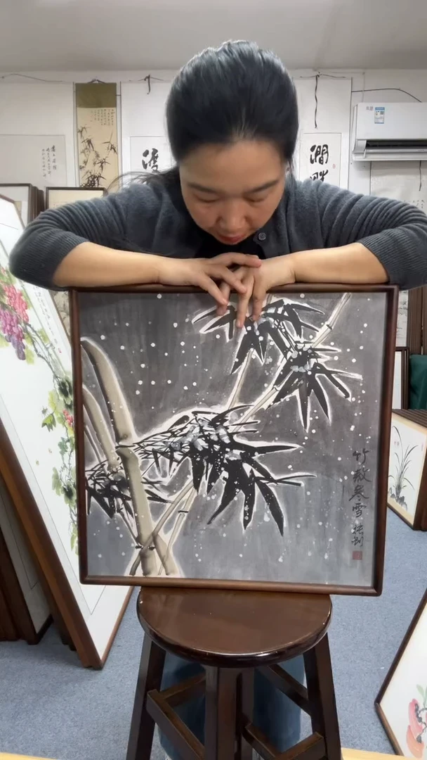 国画尺寸52*52实木画框京东包邮手绘