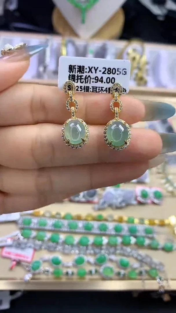 翡翠戒指银S925镶嵌翡翠 蛋面 银S925镶嵌