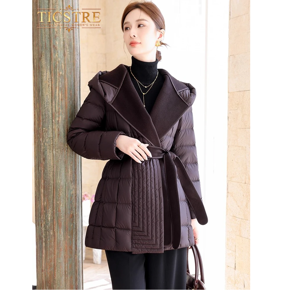 TICSTRE欧货高端品牌羽绒服女中长款2025冬季新品白鸭绒可拆卸