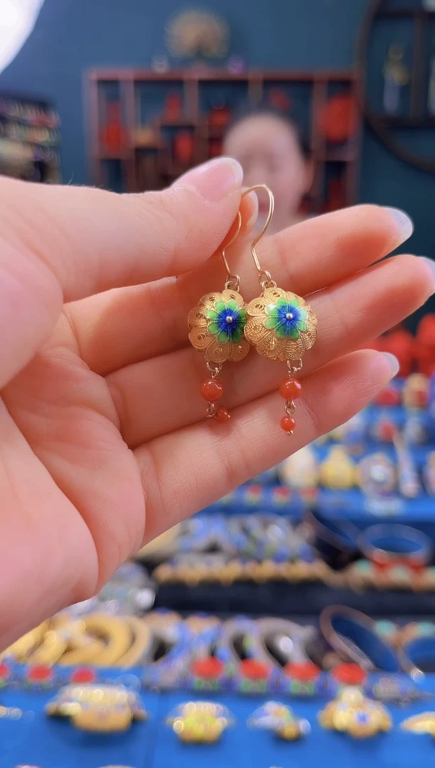 非遗技艺 花丝烧蓝耳饰 太阳花