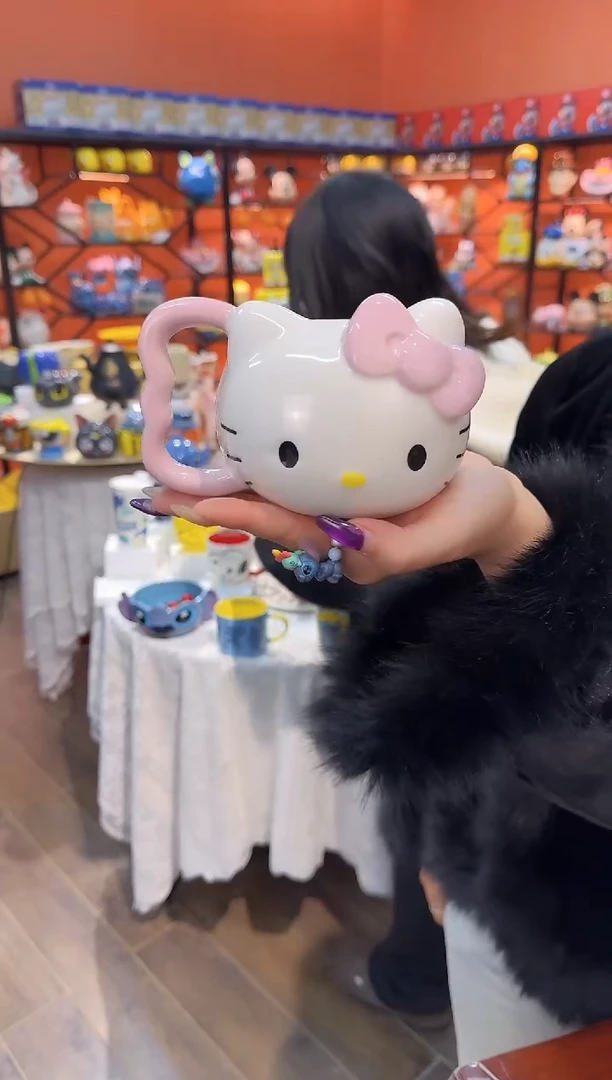 瓷片@@粉色凯特猫陶瓷水杯