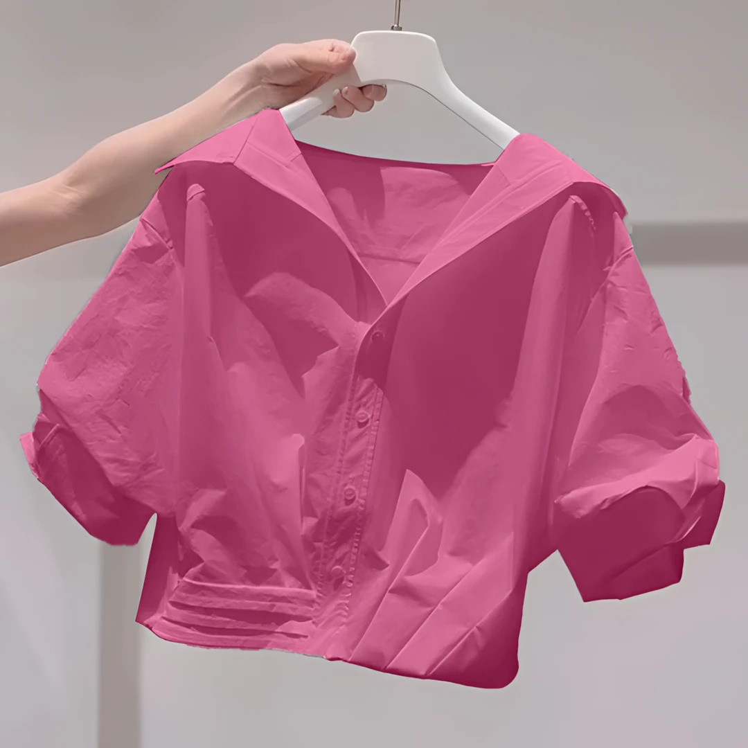 网红炸街减龄泡泡袖衬衫女夏季爆款好看翻领衬衣宽松短款洋气上衣