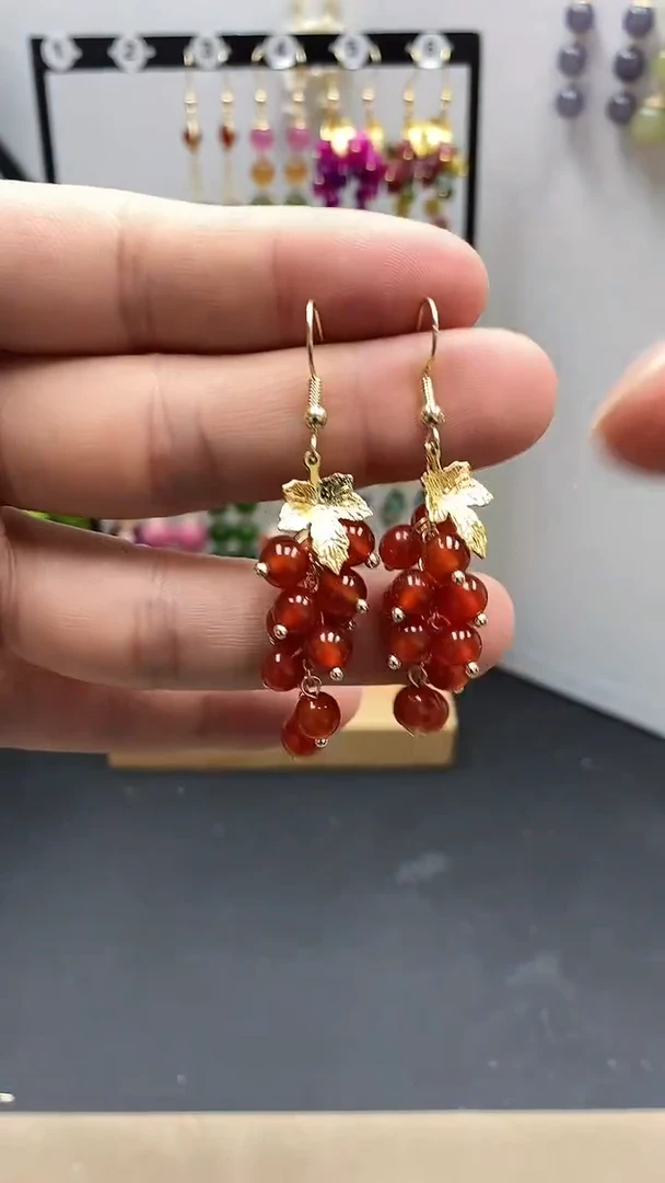 【闪购商品】南红玛瑙耳饰银S925镀金镶嵌尺寸6mm葡萄01