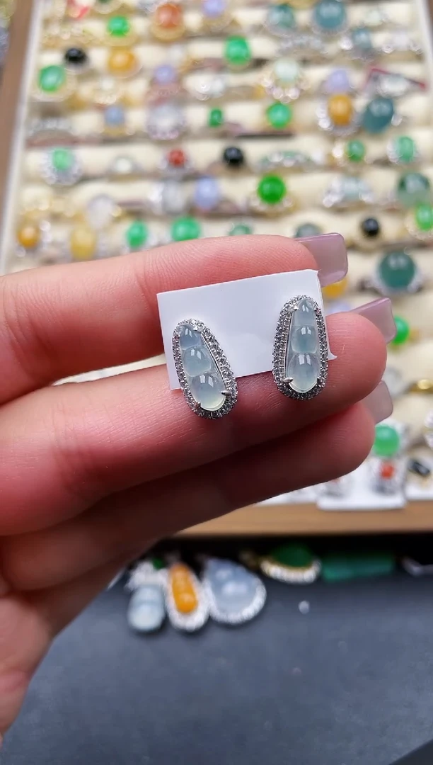 银S925镶嵌翡翠耳饰131