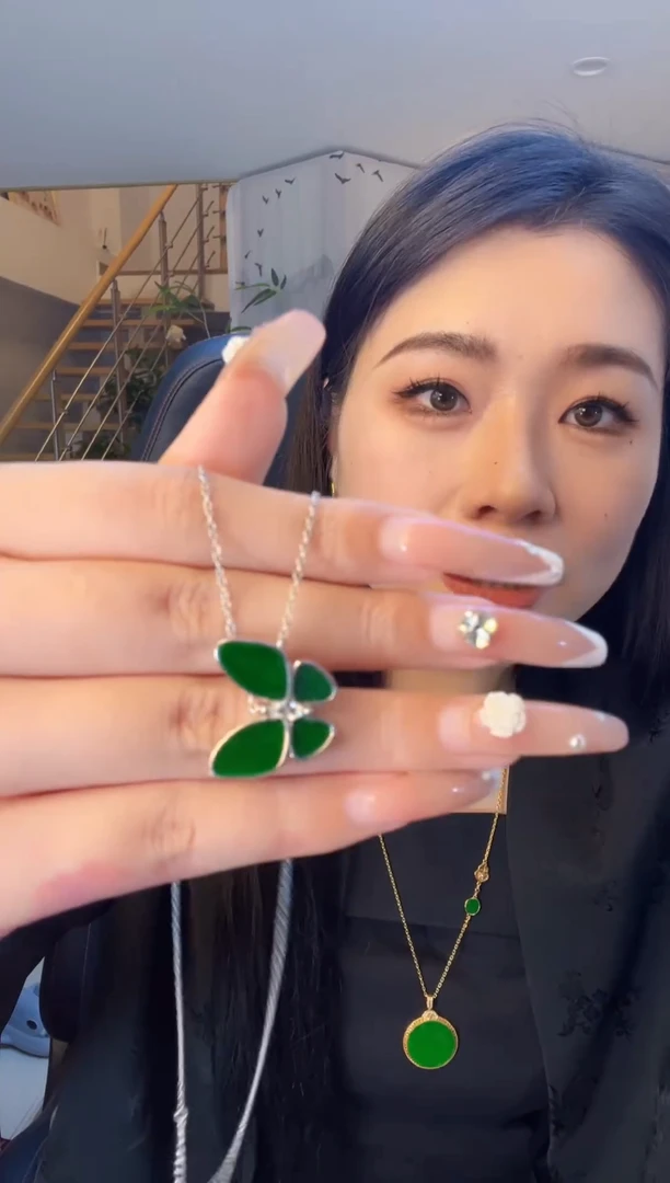 套链银S925镀金镶嵌翡翠天然缅甸A货翡翠吊坠
