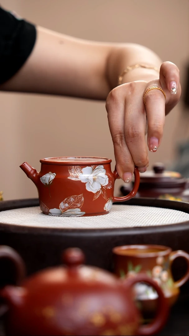 茶壶紫砂朱泥银牡丹无钮竹节汉瓦