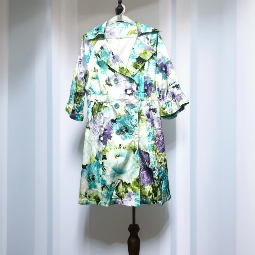 春秋翻领印花风衣休闲长款外套C980