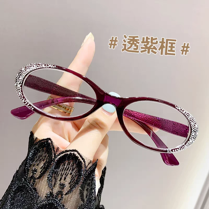 新闪边镶钻高清老花镜女舒适防蓝光老花眼镜优雅气质时尚显年轻
