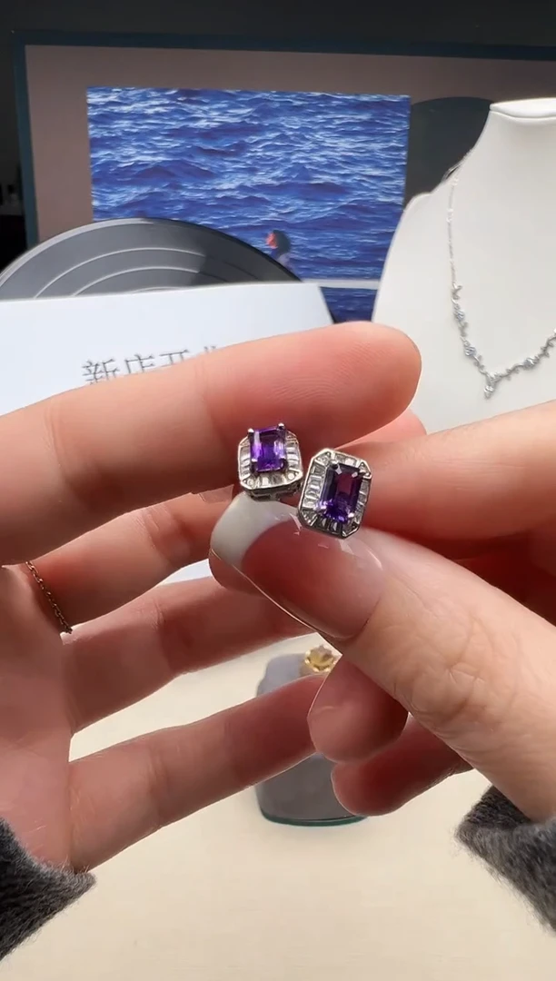 银S925镶嵌耳饰紫晶81
