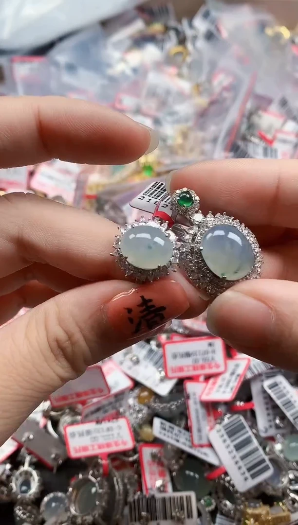 银S925镶嵌戒指翡翠天然A货缅甸翡翠