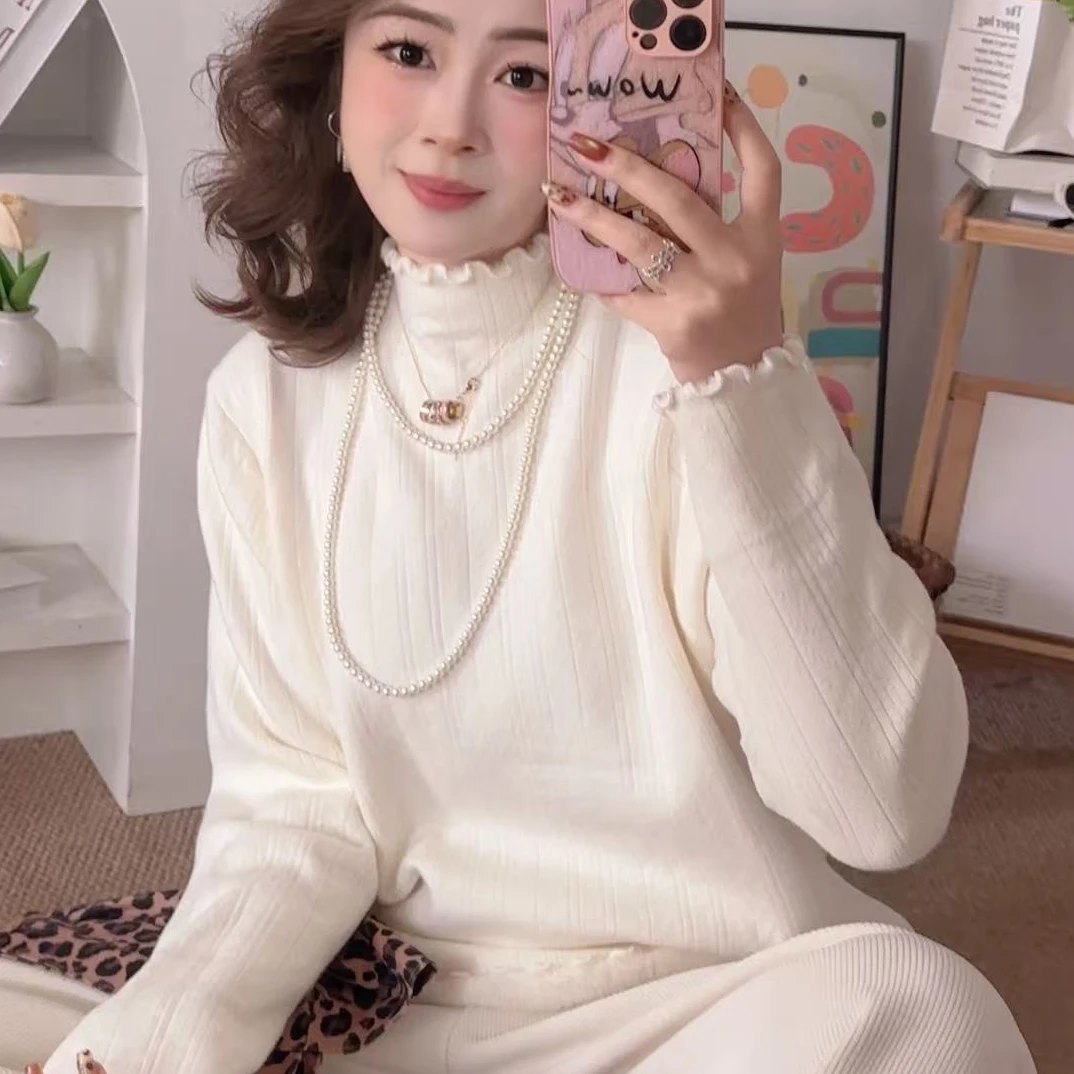 大码长袖加绒厚款针织衫女2025秋冬新款弹力打底衫保暖显瘦X6626