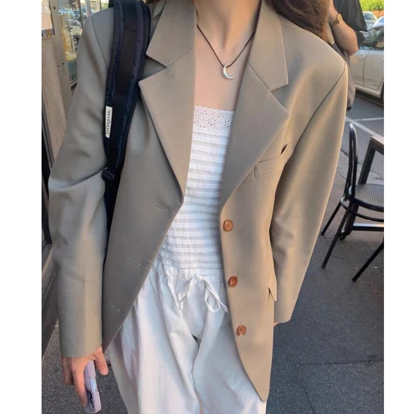 韩单风25春新款翻领西装通勤简约气质纯色西服外套6023-w