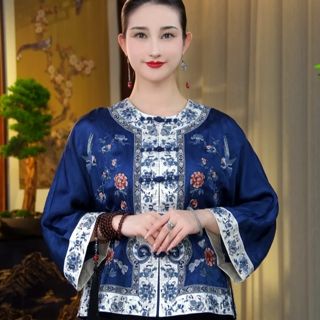 [WYZAKING]【素·渊】新中式重工刺绣缎面提花复古盘扣上衣外套