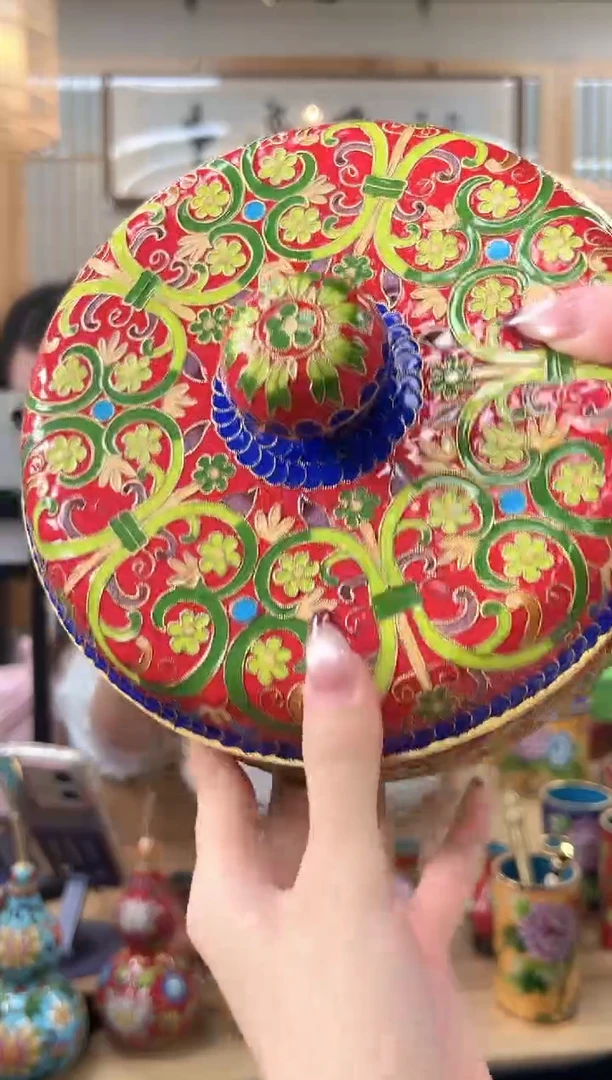 【闪购商品】景泰蓝花丝储物盒(大)红CWH0005